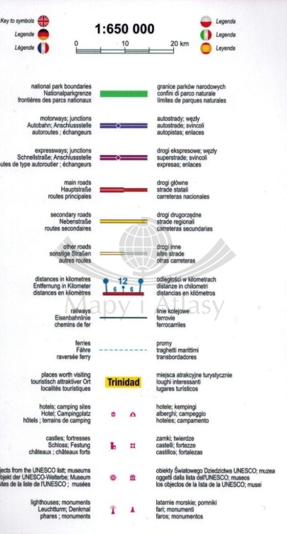 Kuba. Laminowana mapa samochodowo-turystyczna wydawnictwa TerraQuest. Legenda