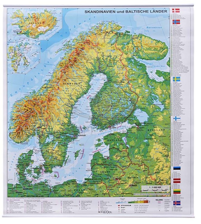 Skandynawia i kraje bałtyckie. Mapa ścienna fizyczna wydawnictwa Stiefel