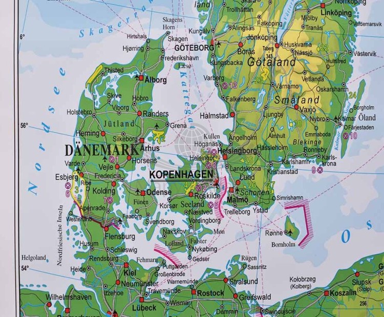 Skandynawia i kraje bałtyckie. Mapa ścienna fizyczna wydawnictwa Stiefel. Fragment 3