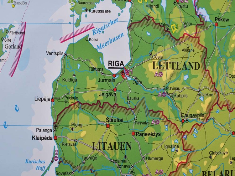 Skandynawia i kraje bałtyckie. Mapa ścienna fizyczna wydawnictwa Stiefel. Fragment 4