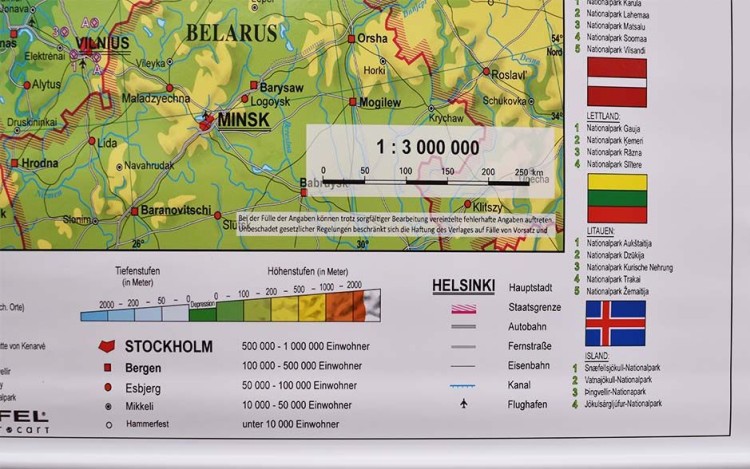 Skandynawia i kraje bałtyckie. Mapa ścienna fizyczna wydawnictwa Stiefel. Legenda