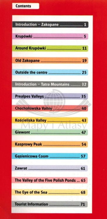 Zakopane i Tatry polskie / Tatra Monuntains . Przewodnik z mapami wydawnictwa Gauss. Spis treści