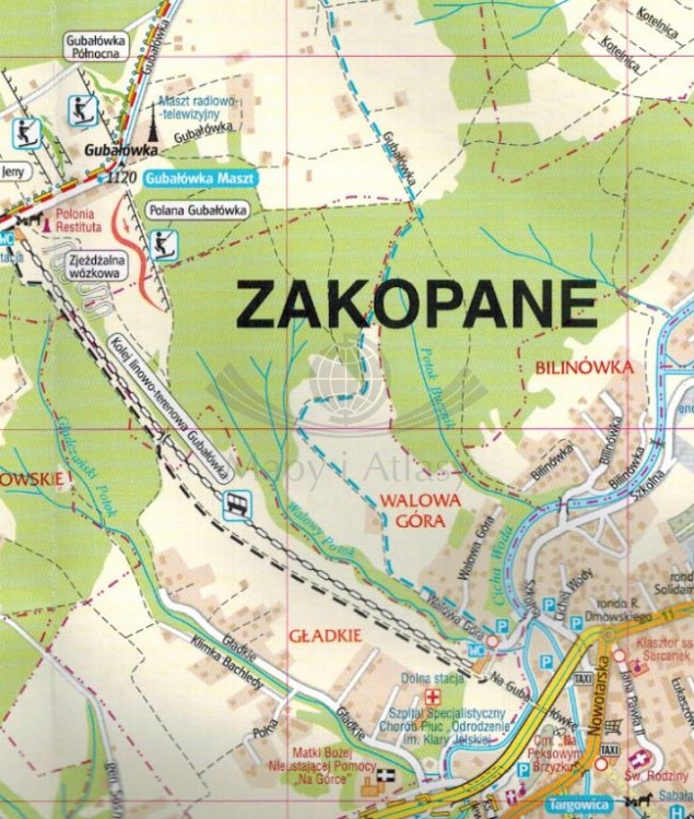 Tatrzański Park Narodowy. Zakopane, Kościelisko / Tatry Polskie. Mapa turystyczna / Plan miasta wydawnictwa Gauss. Plan miasta - fragment