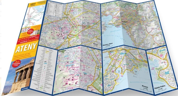 Ateny. Laminowana mapa / Plan miasta + Miniprzewodnik wydawnictwa ExpressMap. Rozłożona mapa