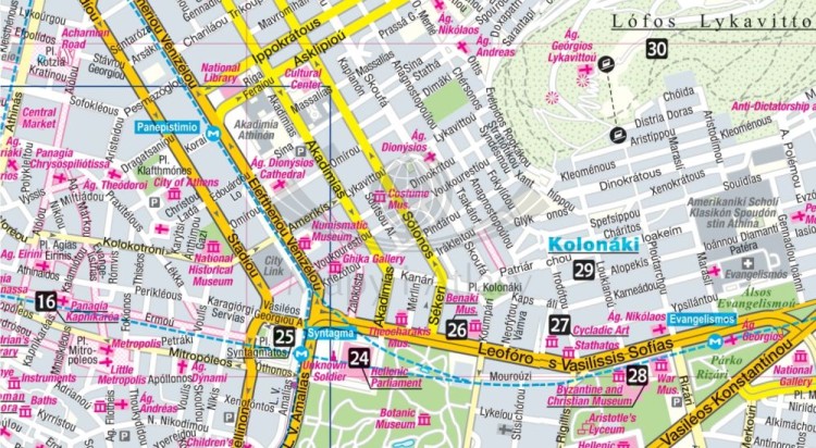 Ateny. Laminowana mapa / Plan miasta + Miniprzewodnik wydawnictwa ExpressMap. Fragment 1