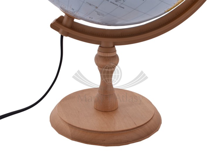 Globus polityczno-fizyczny 32 cm. Podświetlany. Wersja angielska. Drewniana podstawa