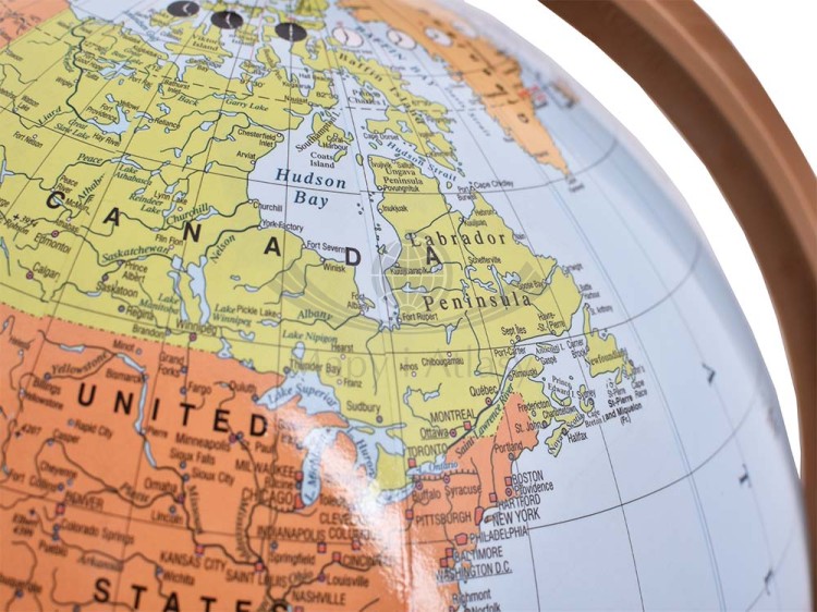 Globus polityczno-fizyczny 32 cm. Podświetlany. Wersja angielska. Fragment z mapy politycznej