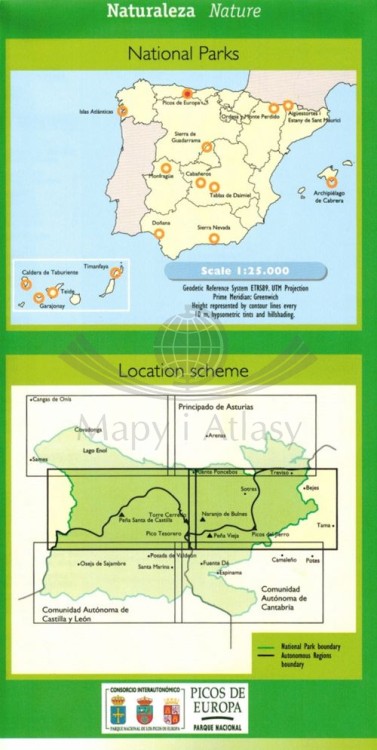 Picos de Europa. Zestaw: mapa turystyczna x 3 + przewodnik  wydawnictwa IGN. Mapa 2 - okładka - tył