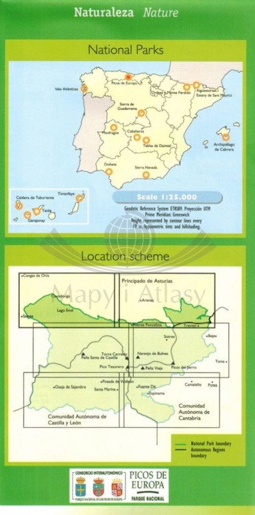 Picos de Europa. Zestaw: mapa turystyczna x 3 + przewodnik  wydawnictwa IGN. Mapa 1 - Okładka - tył