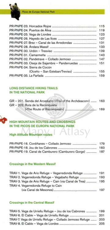Picos de Europa. Zestaw: mapa turystyczna x 3 + przewodnik  wydawnictwa IGN. Przewodnik - spis treści 1