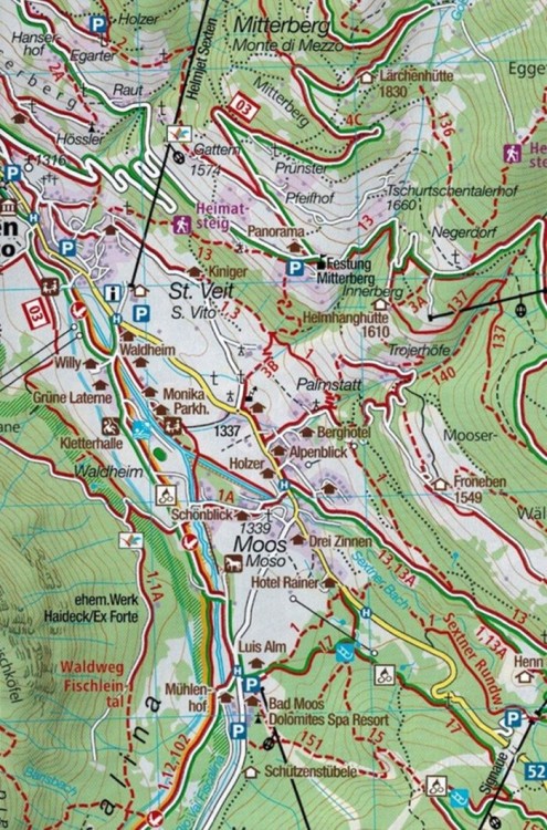 Naturpark Drei Zinnen / Tre Cime di Lavaredo. Mapa turystyczna 047 wydawnictwa Kompass. Fragment 2