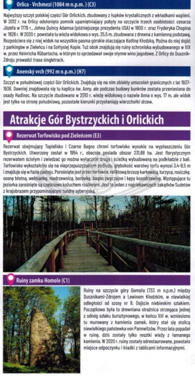 Góry Bystrzyckie i Orlickie. Laminowana mapa turystyczna wydawnictwa Galileos. Informator