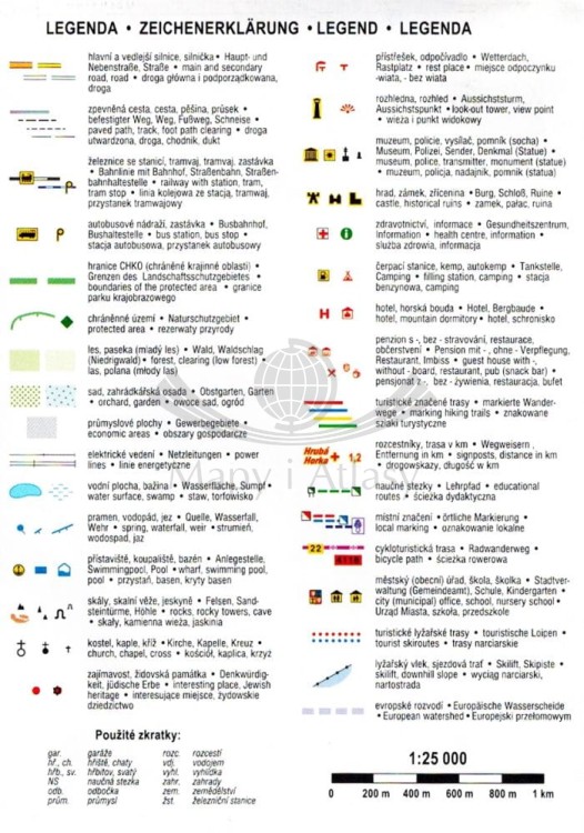 Czeski Raj 1:25 000. Mapa turystyczna wydawnictwa Kartografie HP. Legenda