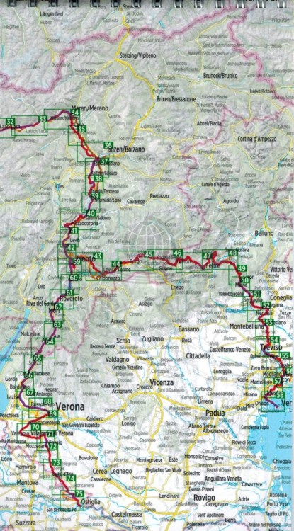 Via Claudia Augusta: od Dunaju przez Alpy po Adriatyk. Wodoodporny atlas rowerowy wydawnictwa Verlag Esterbauer. Zasięg 2