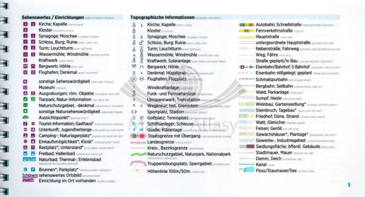 Via Claudia Augusta: od Dunaju przez Alpy po Adriatyk. Wodoodporny atlas rowerowy wydawnictwa Verlag Esterbauer. Legenda 2