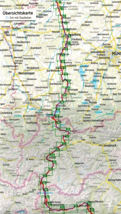 Via Claudia Augusta: od Dunaju przez Alpy po Adriatyk. Wodoodporny atlas rowerowy wydawnictwa Verlag Esterbauer. Zasięg 1