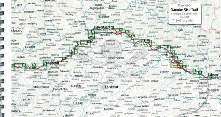 Danaube Bike Trail 1. Dunaj od Donaueschingen do Passau. Atlas rowerowy wydawnictwa Verlag Esterbauer. Zasięg 2