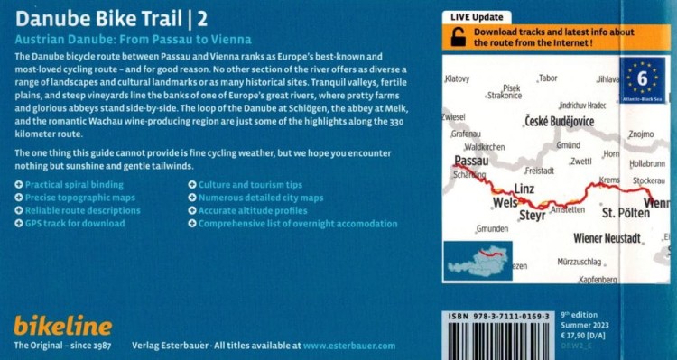 Danaube Bike Trail 2. Dunaj od Passau do Wiednia. Atlas rowerowy wydawnictwa Verlag Esterbauer. Okładka - tył