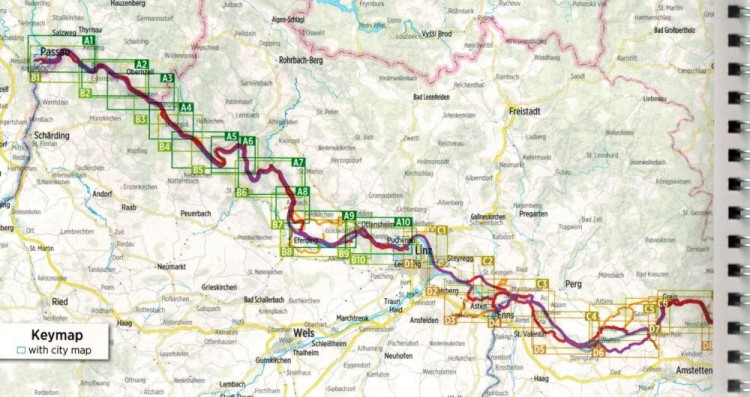 Danaube Bike Trail 2. Dunaj od Passau do Wiednia. Atlas rowerowy wydawnictwa Verlag Esterbauer. Zasięg 1