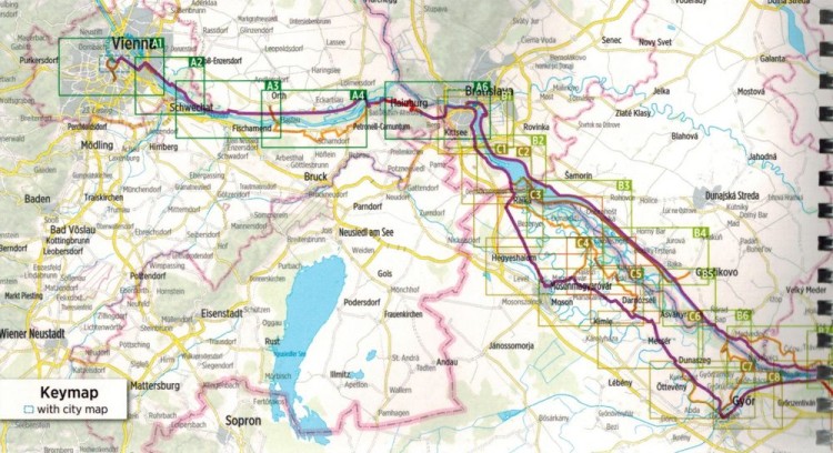 Danaube Bike Trail 3. Dunaj od Wiednia do Budapesztu. Atlas rowerowy wydawnictwa Verlag Esterbauer. Zasięg 1
