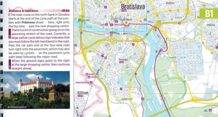Danaube Bike Trail 3. Dunaj od Wiednia do Budapesztu. Atlas rowerowy wydawnictwa Verlag Esterbauer. Przykładowe strony 1