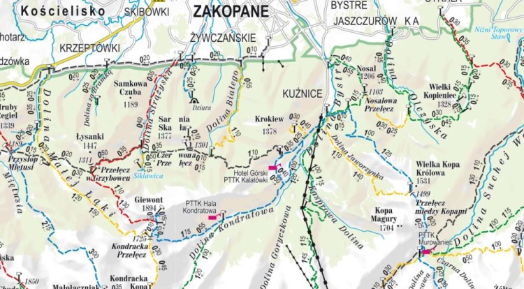 Tatry 1:80 000. Laminowana minimapa turystyczna wydawnictwa ExpressMap. Przykładowy fragment