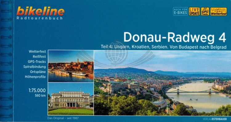 Danaube Bike Trail 4. Dunaj od Budapesztu do Belgradu. Wodoodporny atlas rowerowy wydawnictwa Verlag Esterbauer. Okładka