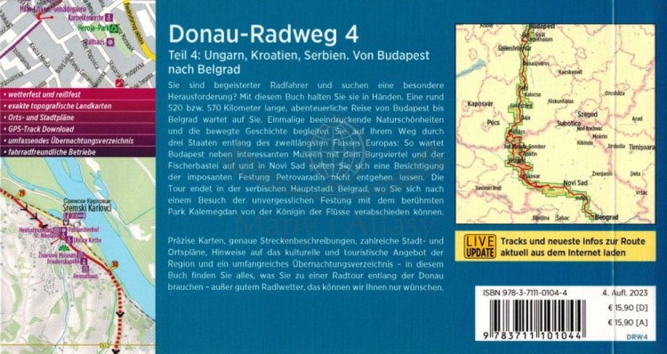 Danaube Bike Trail 4. Dunaj od Budapesztu do Belgradu. Wodoodporny atlas rowerowy wydawnictwa Verlag Esterbauer. Okładka - tył