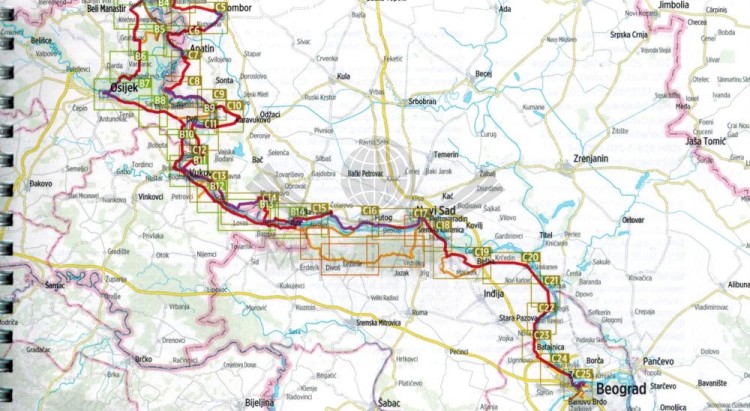Danaube Bike Trail 4. Dunaj od Budapesztu do Belgradu. Wodoodporny atlas rowerowy wydawnictwa Verlag Esterbauer. Zasięg 2