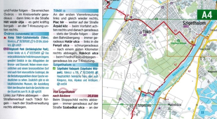 Danaube Bike Trail 4. Dunaj od Budapesztu do Belgradu. Wodoodporny atlas rowerowy wydawnictwa Verlag Esterbauer. Przykładowe strony 1