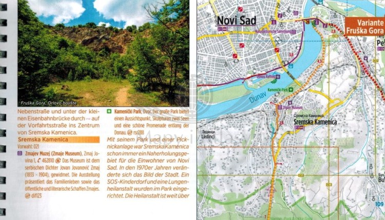 Danaube Bike Trail 4. Dunaj od Budapesztu do Belgradu. Wodoodporny atlas rowerowy wydawnictwa Verlag Esterbauer. Przykładowe strony 3