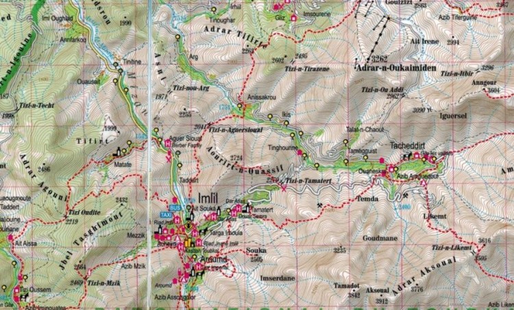 Maroko. Atlas Wysoki. Laminowana mapa trekkingowa wydawnictwa TerraQuest. Wysoki Atlas - fragment 1