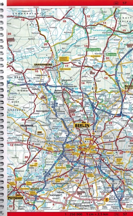 Niemcy 1:250 000. Atlas samochodowy wydawnictwa ADAC. Przykładowy arkusz 2