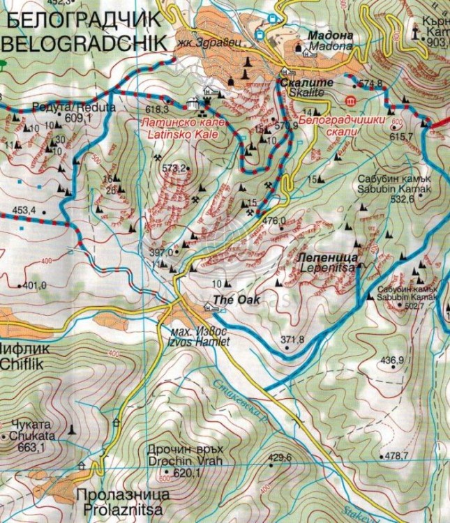 Stara Planina (Płanina) 1:50 000. Belogradchik - Berkovitsa. Mapa turystyczna cz.3. Domino. Fragment 1