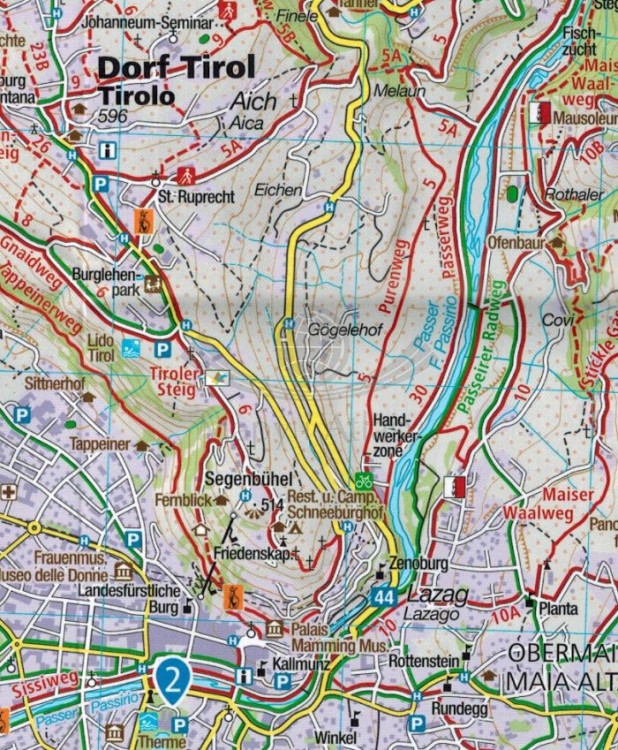 Passeiertal Val Passiria. Wodoodporna mapa turystyczna 044 wydawnictwa Kompass. Fragment 2