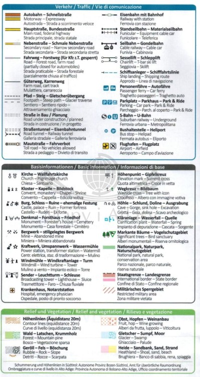 Passeiertal Val Passiria. Wodoodporna mapa turystyczna 044 wydawnictwa Kompass. Legenada 1