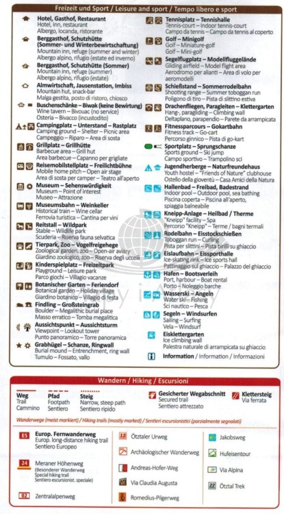 Passeiertal Val Passiria. Wodoodporna mapa turystyczna 044 wydawnictwa Kompass. Legenada 2