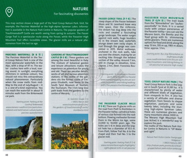 Passeiertal Val Passiria. Wodoodporna mapa turystyczna 044 wydawnictwa Kompass. Informator - przykładowa strona