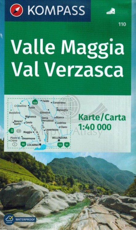 Valle Maggia Val Verzasca. Wodoodporna mapa turystyczna 110 wydawnictwa Kompass. Okładka