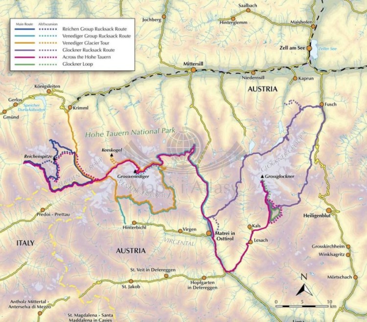 Austria: Wysokie Taury / Hohe Tauern trekking. Przewodnik wydawnictwa Cicerone. Mapa