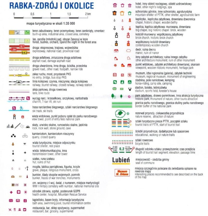 Rabka-Zdrój i okolice. Mapa turystyczna wydawnictwa Compass. Legenda