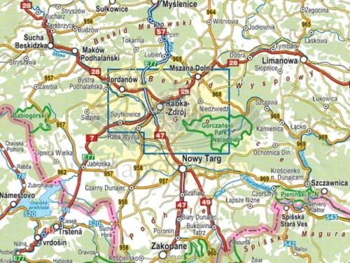 Rabka-Zdrój i okolice. Mapa turystyczna wydawnictwa Compass. Zasięg