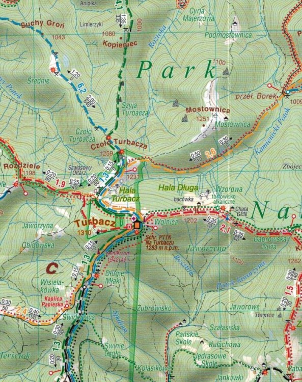 Rabka-Zdrój i okolice. Laminowana mapa turystyczna wydawnictwa Compass. Fragment 2