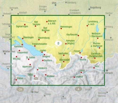 Allgau 1:150 000. Mapa samochodowa 16 wydawnictwa Freytag & Berndt. Zasięg