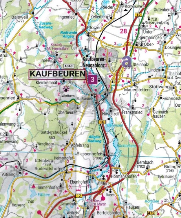 Allgau 1:150 000. Mapa samochodowa 16 wydawnictwa Freytag & Berndt. Fragment 2
