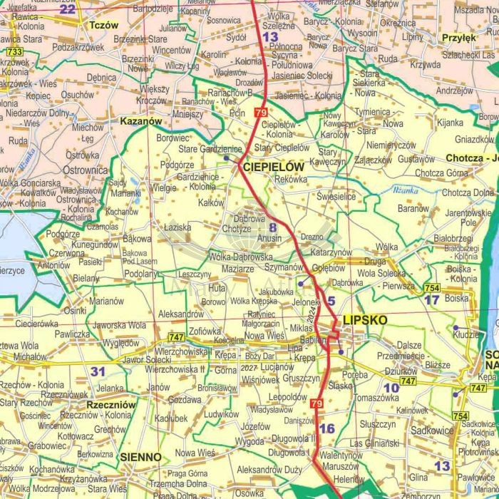Województwo mazowieckie. Mapa ścienna administracyjno-drogowa wydawnictwa ArtGlob. Fragment 2