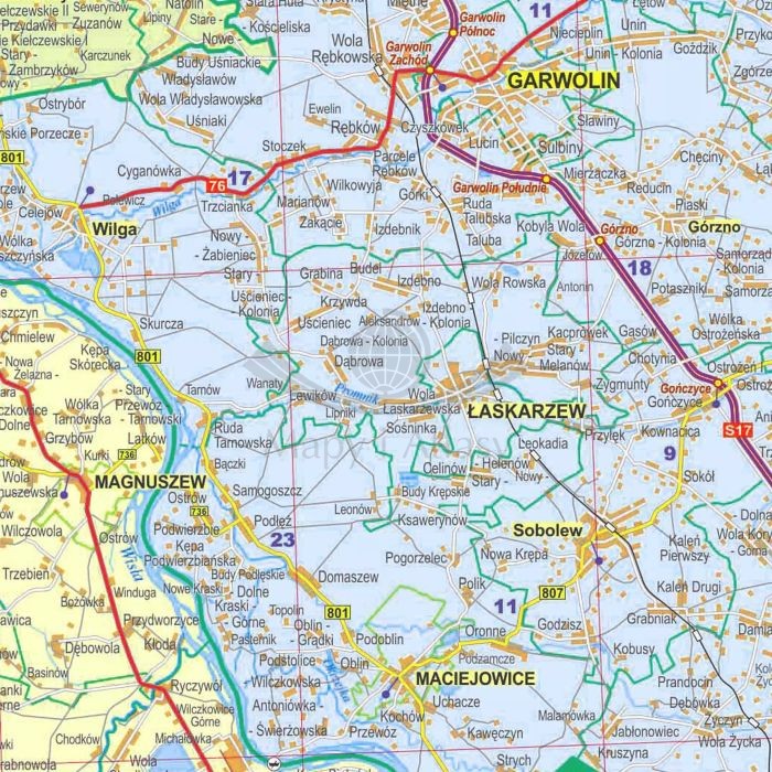 Województwo mazowieckie. Mapa ścienna administracyjno-drogowa wydawnictwa ArtGlob. Fragment 4