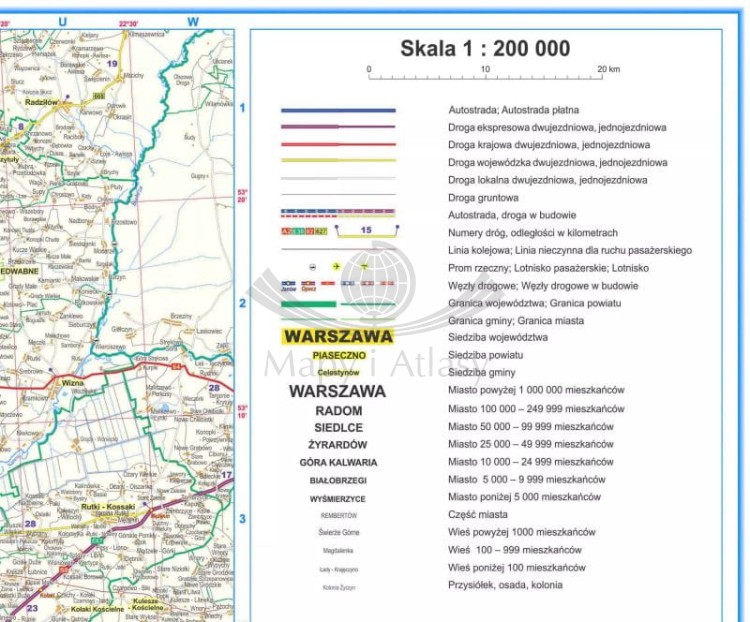 Województwo mazowieckie. Mapa ścienna administracyjno-drogowa wydawnictwa ArtGlob. Legenda