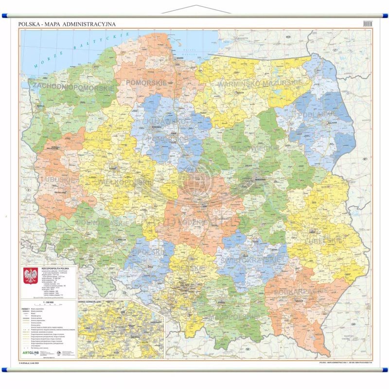 Polska 1:350 000. Mapa ścienna administracyjna. Wyd. 2025