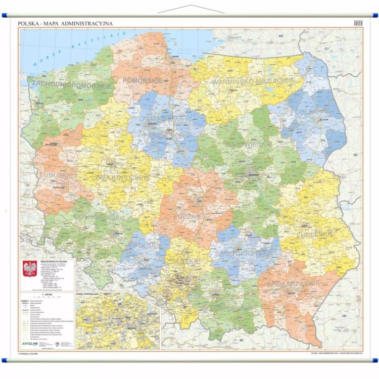 Polska 1:350 000. Mapa ścienna administracyjna wydawnictwa ArtGlob. Cała polska